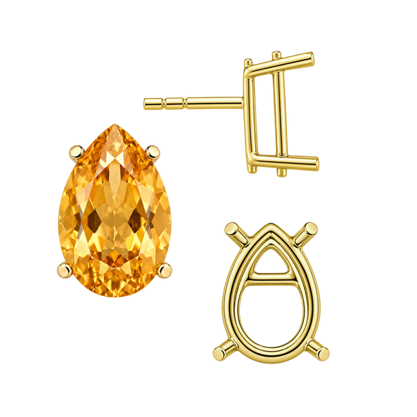 Pear Shape Four Prong Basket Earrings with Push Post