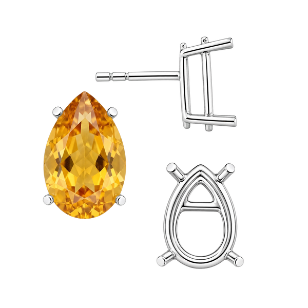 Pear Shape Four Prong Basket Earrings with Push Post