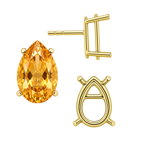 Pear Shape Four Prong Basket Earrings with Push Post