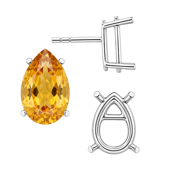 Pear Shape Four Prong Basket Earrings with Push Post
