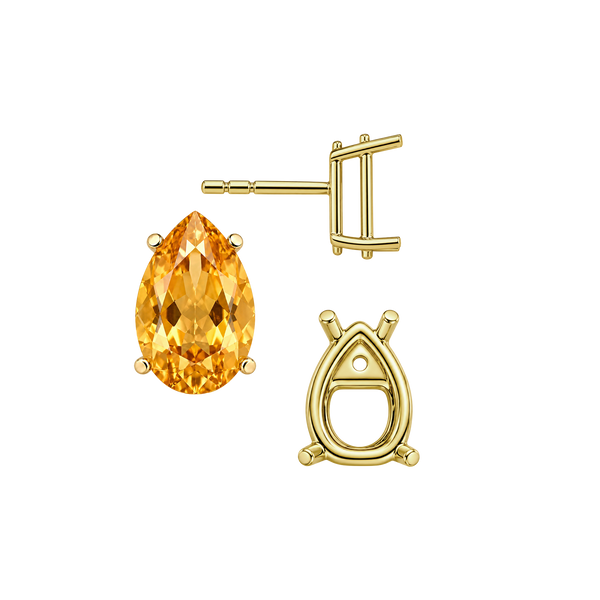 Pear Shape Four Prong Basket Earrings with Push Post