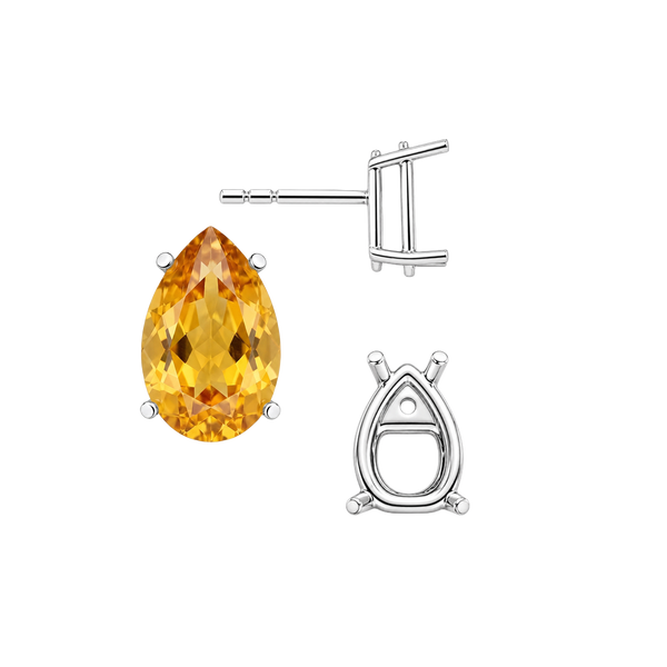 Pear Shape Four Prong Basket Earrings with Push Post