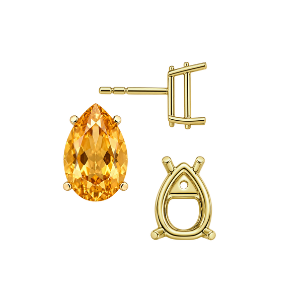 Pear Shape Four Prong Basket Earrings with Push Post