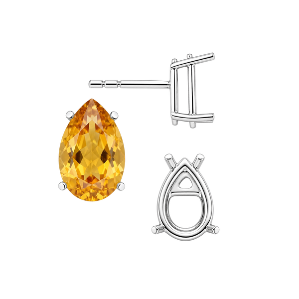 Pear Shape Four Prong Basket Earrings with Push Post