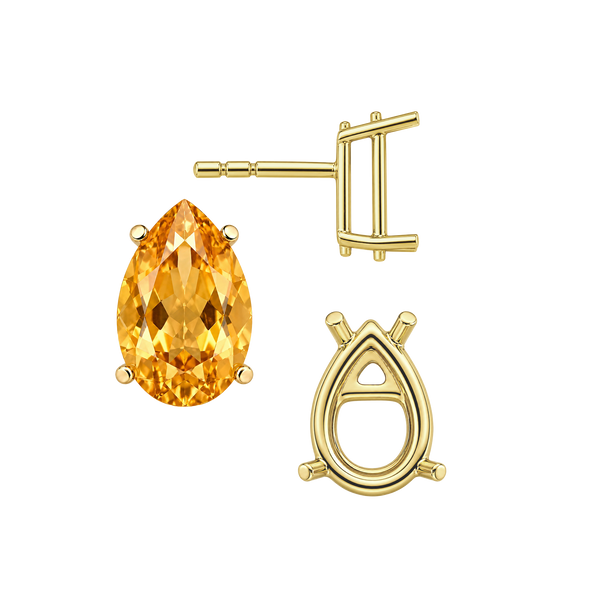 Pear Shape Four Prong Basket Earrings with Push Post