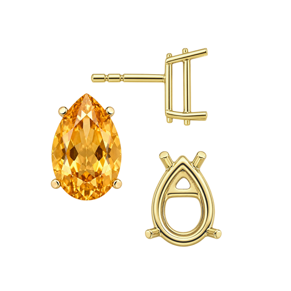 Pear Shape Four Prong Basket Earrings with Push Post