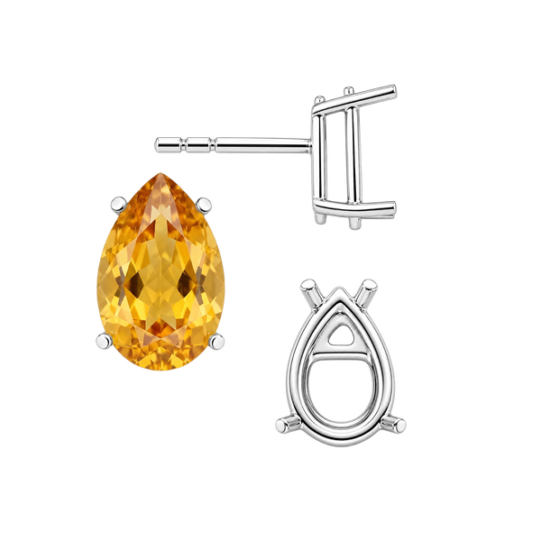 Pear Shape Four Prong Basket Earrings with Push Post
