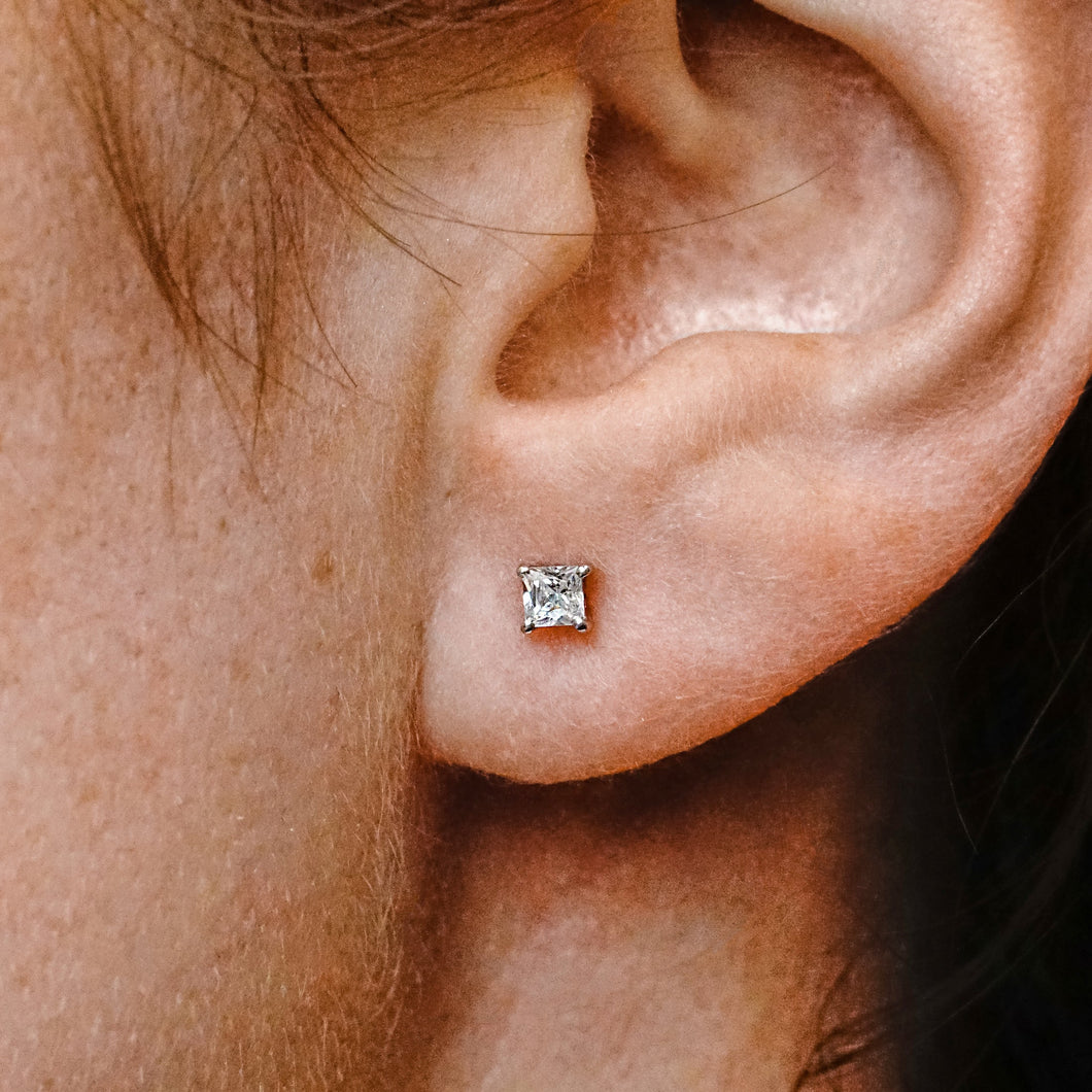 Square Four Prong Earrings with Flat Side Wire and CZ