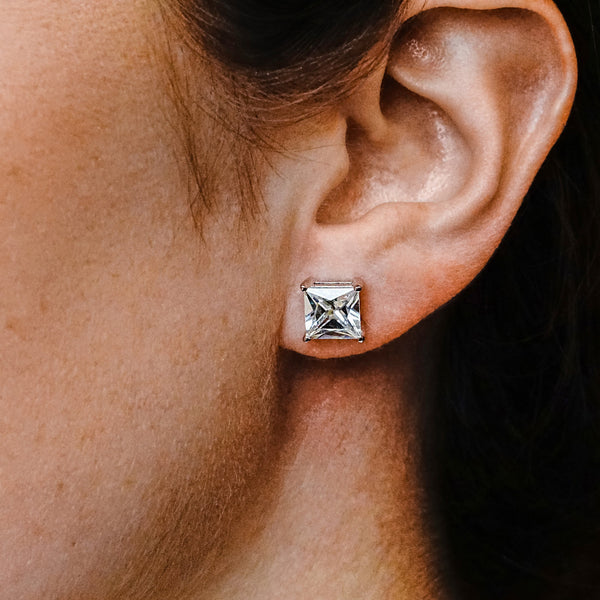 Square Four Prong Earrings with Flat Side Wire and CZ