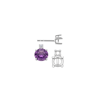 Round Four Prong Basket Earrings with One Accent with Push Post
