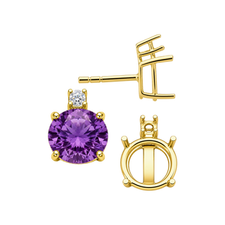 Round Four Prong Basket Earrings with One Accent with Push Post