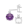 Round Four Prong Basket Earrings with One Accent with Push Post