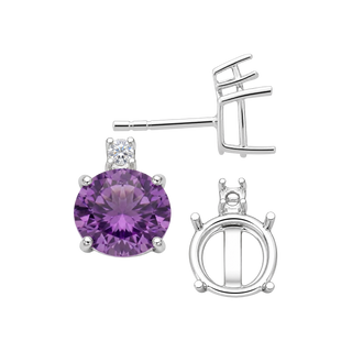 Round Four Prong Basket Earrings with One Accent with Push Post