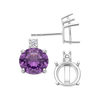 Round Four Prong Basket Earrings with One Accent with Push Post
