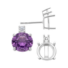 Round Four Prong Basket Earrings with One Accent with Push Post