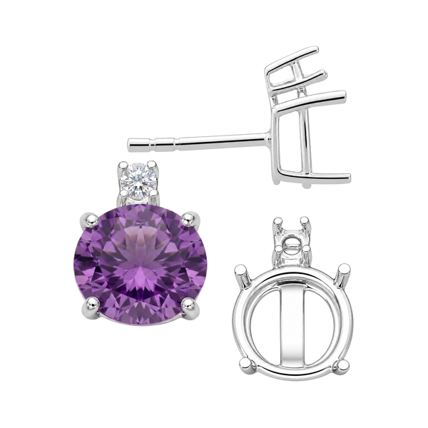 Round Four Prong Basket Earrings with One Accent with Push Post