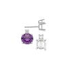 Round Four Prong Basket Earrings with One Accent with Push Post