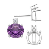 Round Four Prong Basket Earrings with One Accent with Push Post