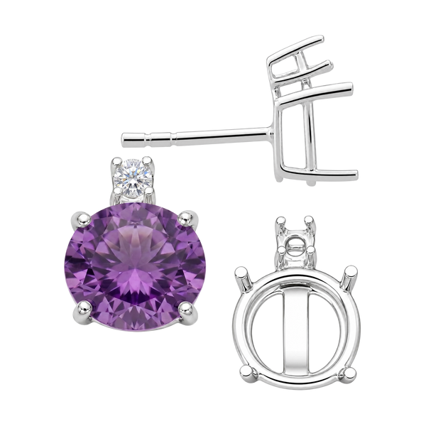 Round Four Prong Basket Earrings with One Accent with Push Post