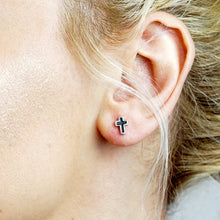 Load image into Gallery viewer, Black Enamel Cross Earrings
