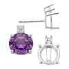 Round Four Prong Basket Earrings with One Accent with Push Post
