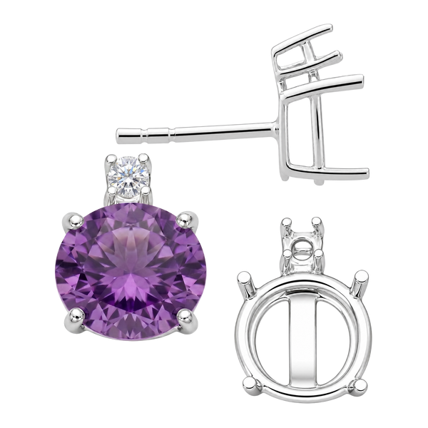 Round Four Prong Basket Earrings with One Accent with Push Post