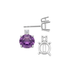 Round Four Prong Basket Earrings with One Accent with Push Post