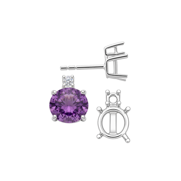 Round Four Prong Basket Earrings with One Accent with Push Post