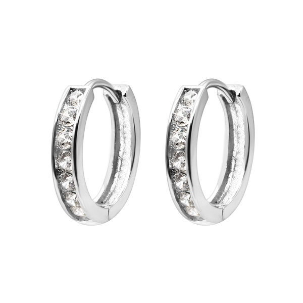 Huggie Earring with CZ in Sterling Silver