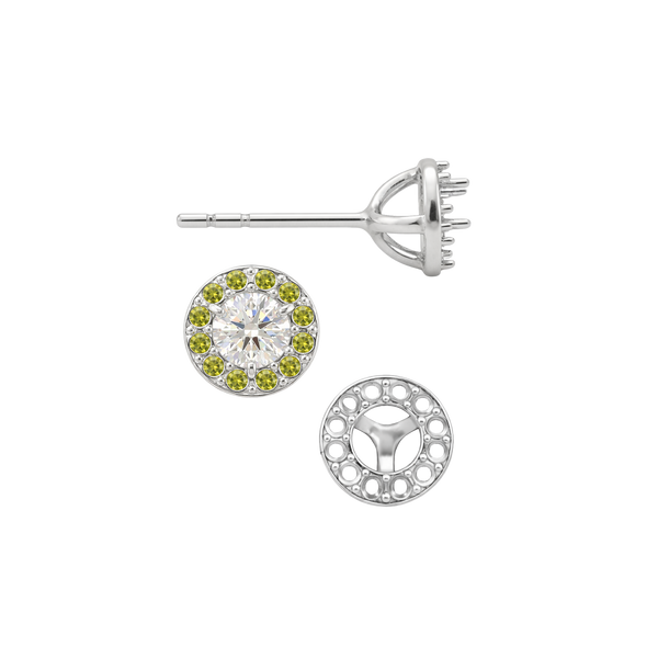 Round Three Prong Halo Earrings with Push Post