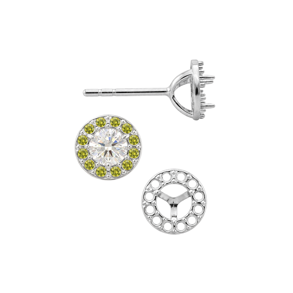 Round Three Prong Halo Earrings with Push Post