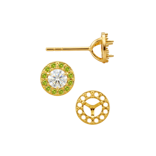 Round Three Prong Halo Earrings with Push Post