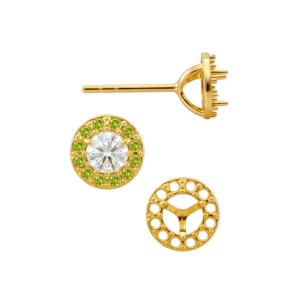 Round Three Prong Halo Earrings with Push Post