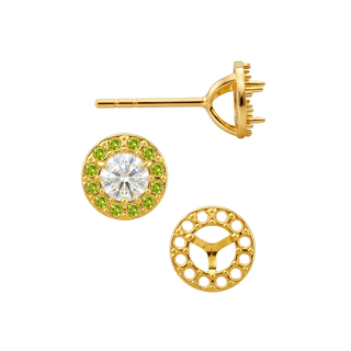 Round Three Prong Halo Earrings with Push Post