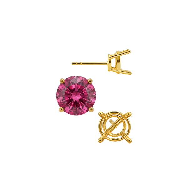 Round Four Prong Medium Weight Basket Earrings with Push Post