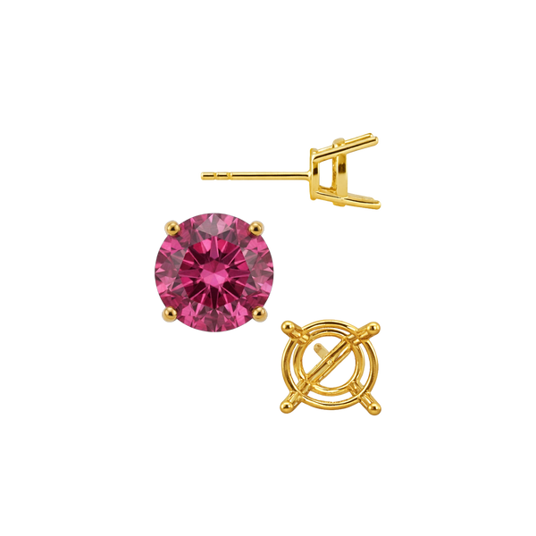 Round Four Prong Medium Weight Basket Earrings with Push Post