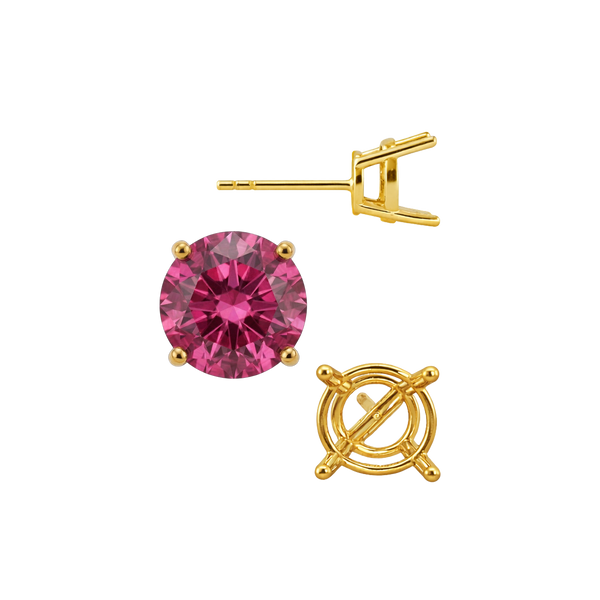 Round Four Prong Medium Weight Basket Earrings with Push Post