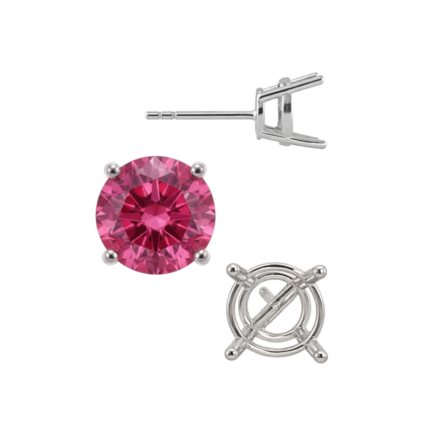 Round Four Prong Medium Weight Basket Earrings with Push Post