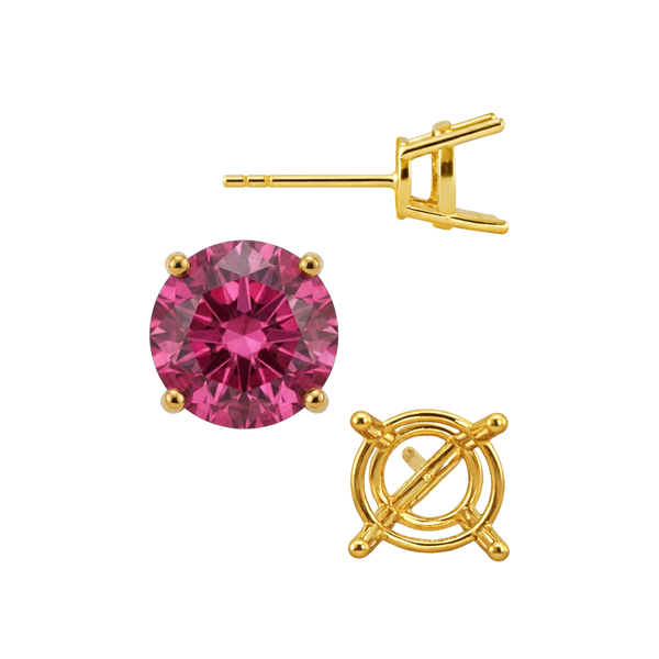 Round Four Prong Medium Weight Basket Earrings with Push Post
