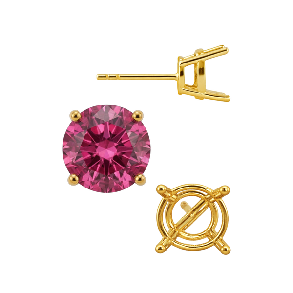 Round Four Prong Medium Weight Basket Earrings with Push Post