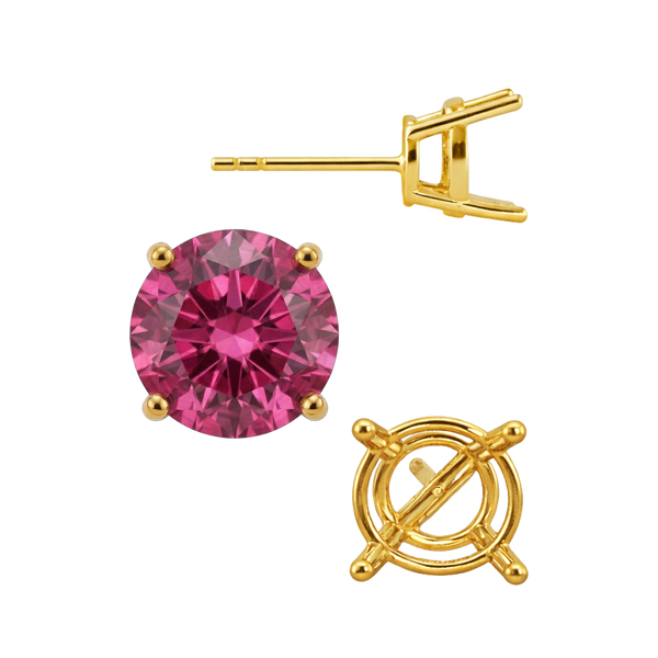 Round Four Prong Medium Weight Basket Earrings with Push Post