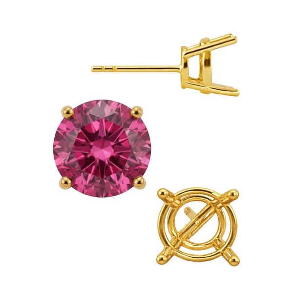 Round Four Prong Medium Weight Basket Earrings with Push Post