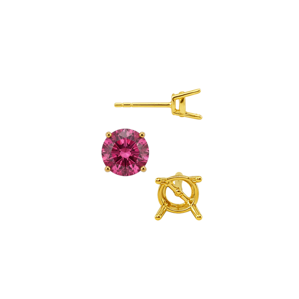 Round Four Prong Medium Weight Basket Earrings with Push Post