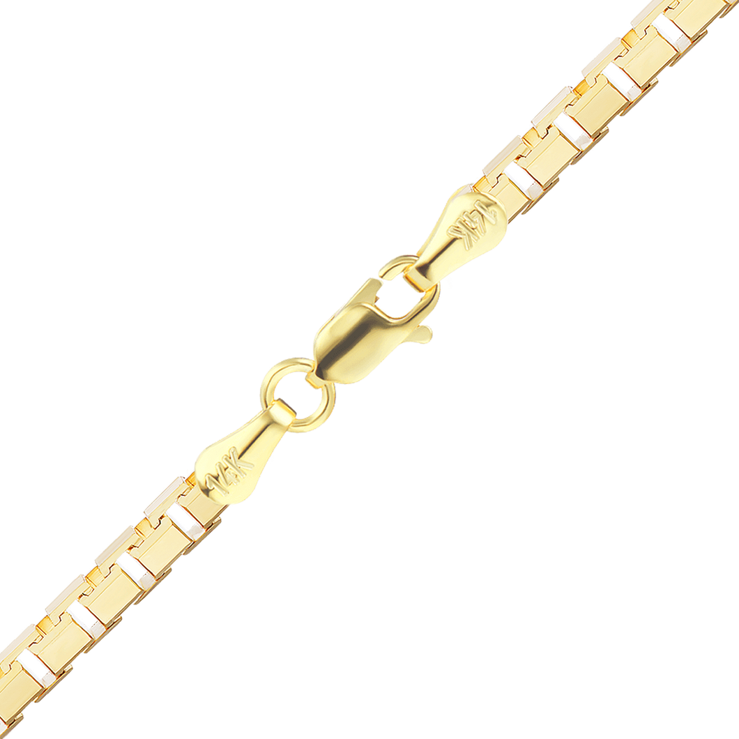 Finished Diamond Cut Venetian Box Anklet in 14K Yellow Gold