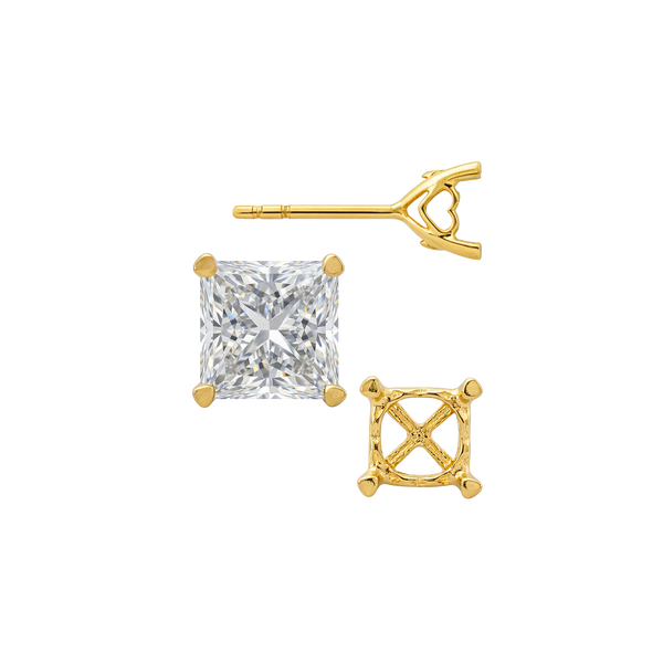 Princess Prong Earrings with Heart Accent with Push Post