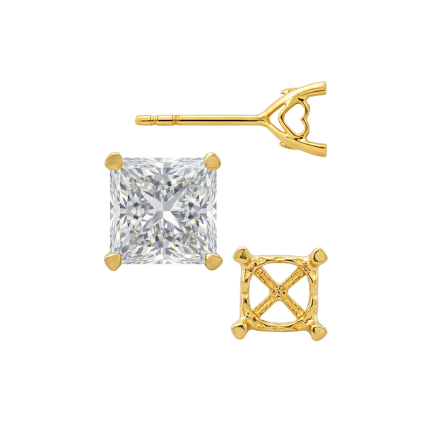 Princess Prong Earrings with Heart Accent with Push Post
