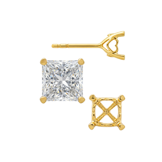 Princess Prong Earrings with Heart Accent with Push Post