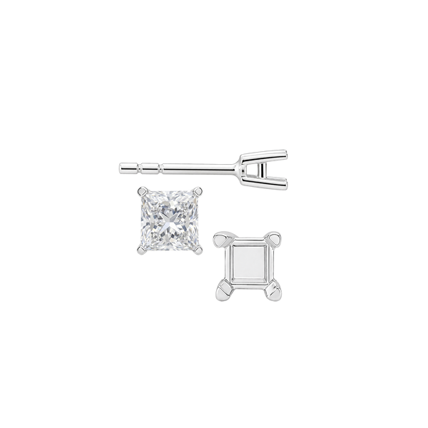 Square Four Prong Flat Side Earrings with Push Post