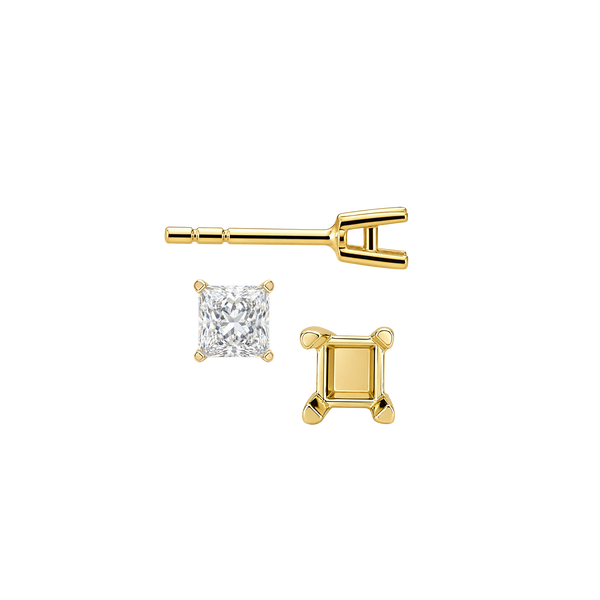 Square Four Prong Flat Side Earrings with Push Post