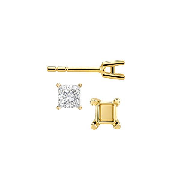 Square Four Prong Flat Side Earrings with Push Post